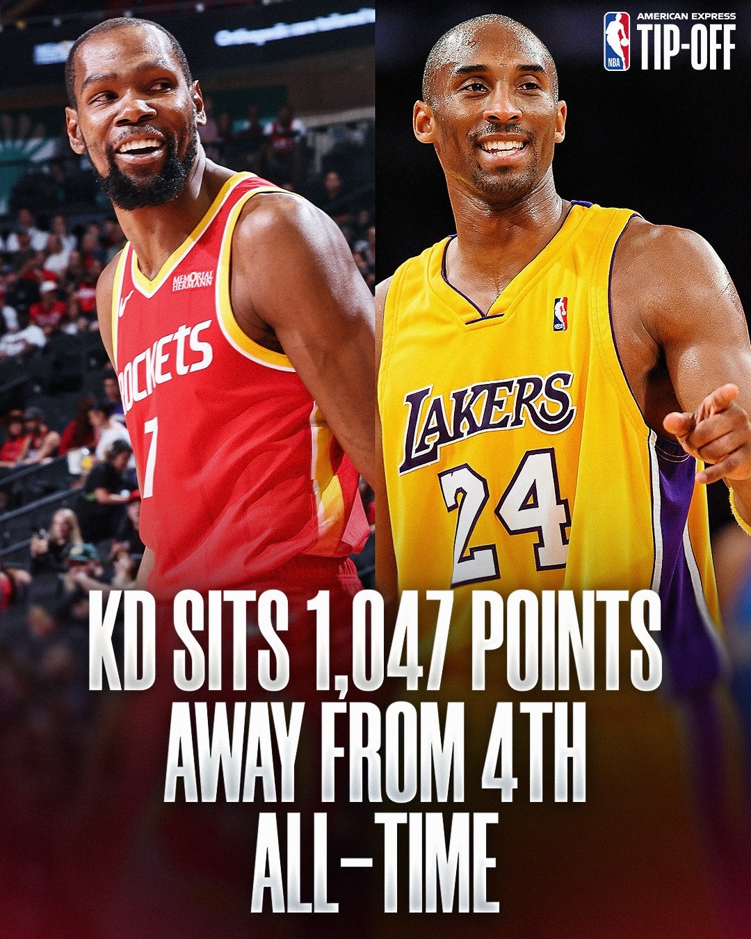 里程碑预警!NBA官方:杜兰特距超越科比升至历史第四仅差1047分